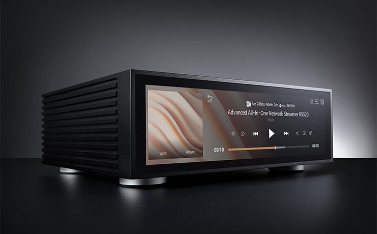 HiFi Rose RS520 Network Streamer in black.  Front and side view.