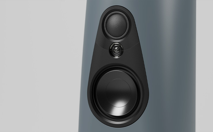The front top section of the Linn 360 speaker in the Clyde Built finish
