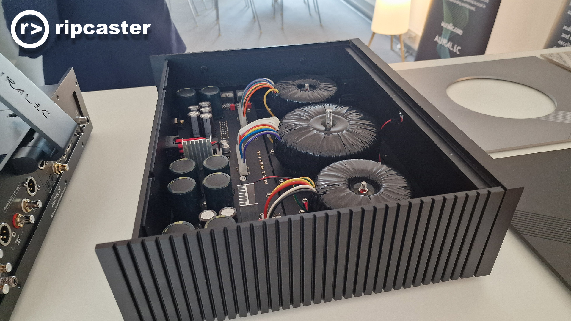 An open Auralic HiFi box showing the inside workings