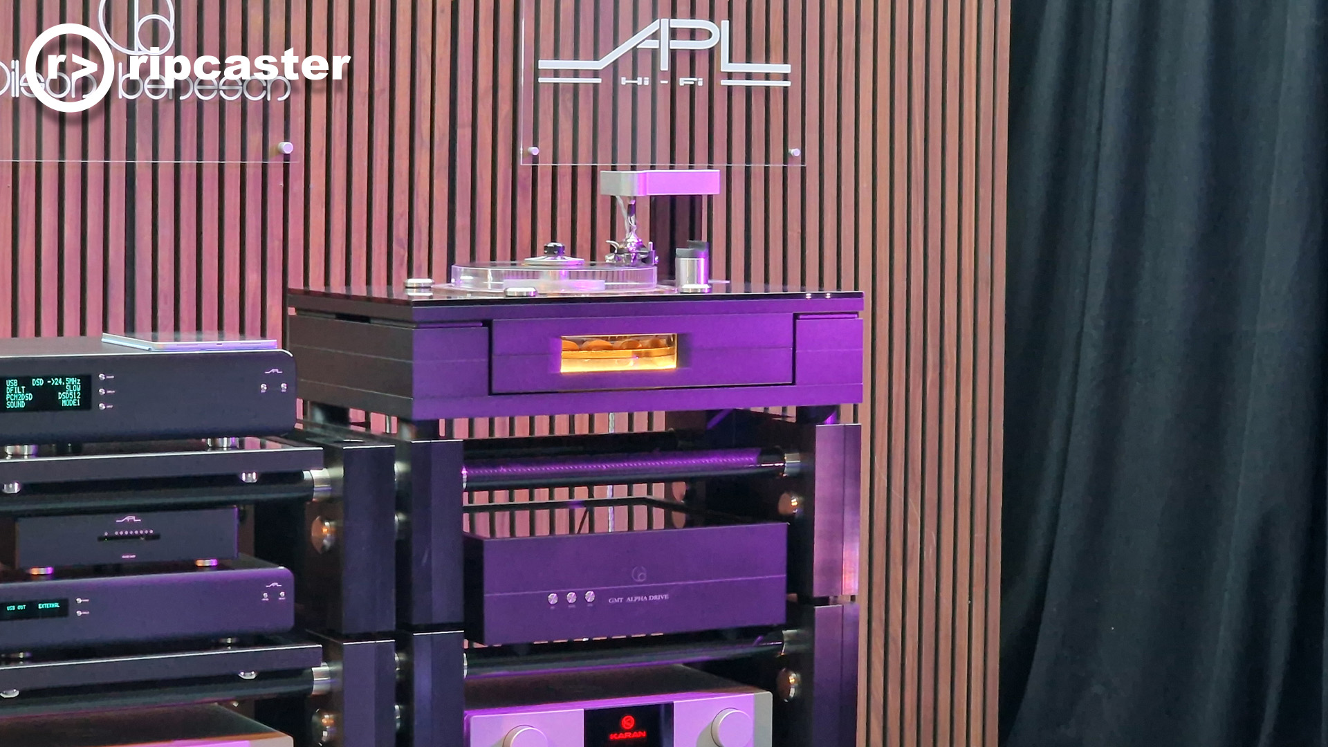 HiFi boxes on a hifi rack at the high end hifi show in Munich 2025