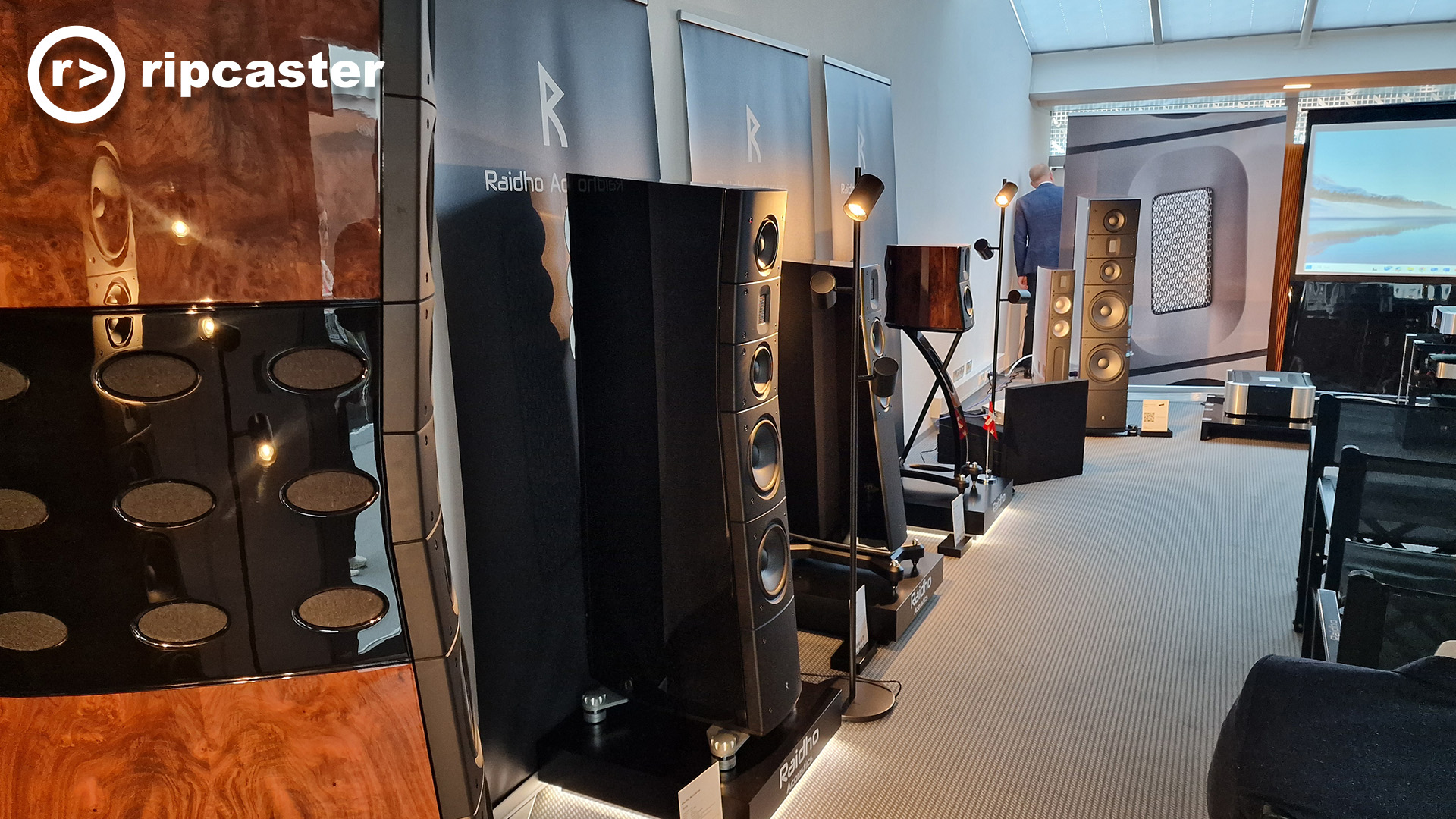 A row of Raidho speakers at the Munich HiFi show