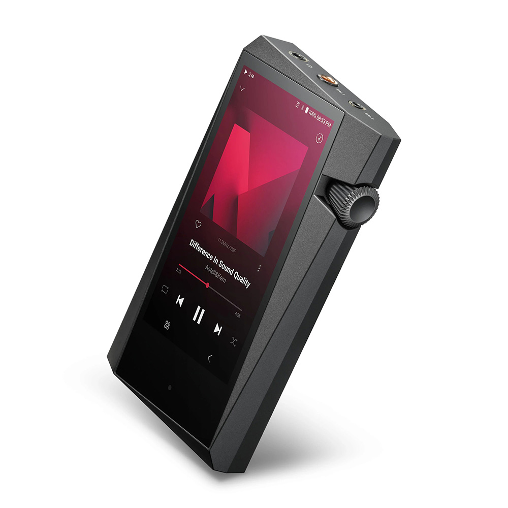 The small smartphone sized Astell & Kern SR35 in a dark grey colour