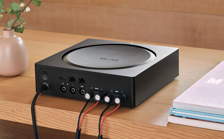 SONOS Amp on a shelf viewed from the back