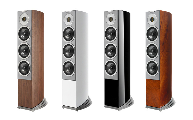 Four Audiovector speakers, one in each of the four standard finishes