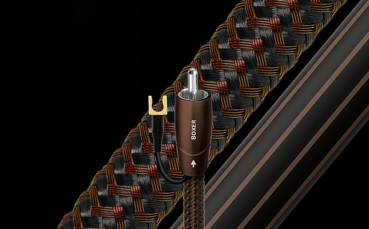 AudioQuest Boxer Subwoofer Cable on a black background