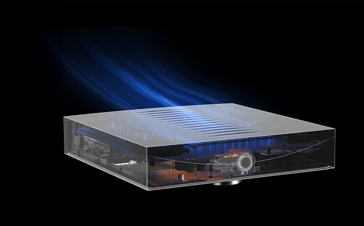 A graphic style image of the Klimax 500 showing the airflow out of the vents