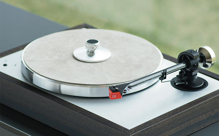 Project Leather-IT on a turntable in front of a window