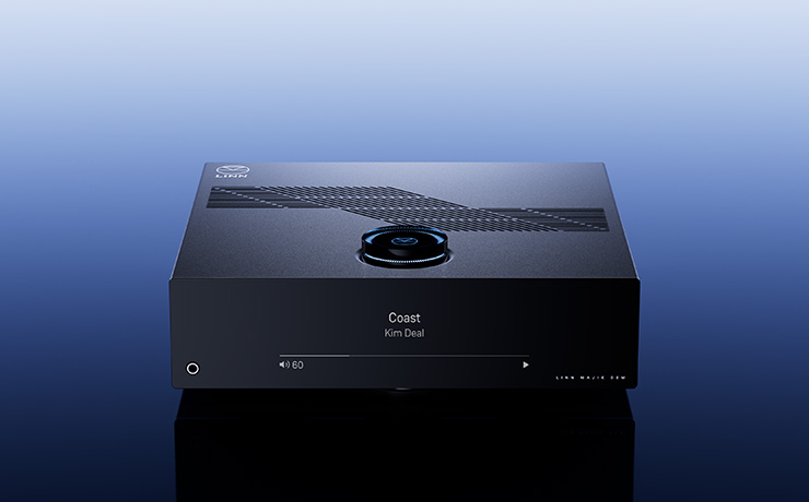 Linn Majik DSM - 5th Generation (2025) viewed from the front and top on a blue background