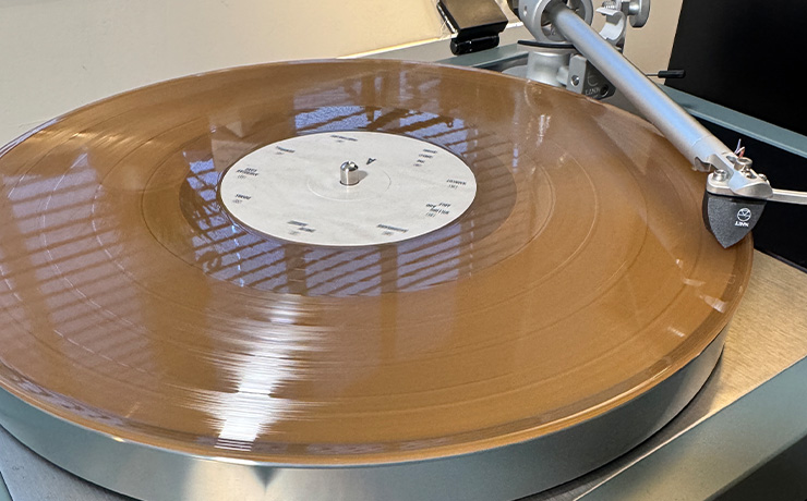 Linn LP12 Majik turntable in the Clyde Built finish.  It's playing the Noah Kahan Great Divide album