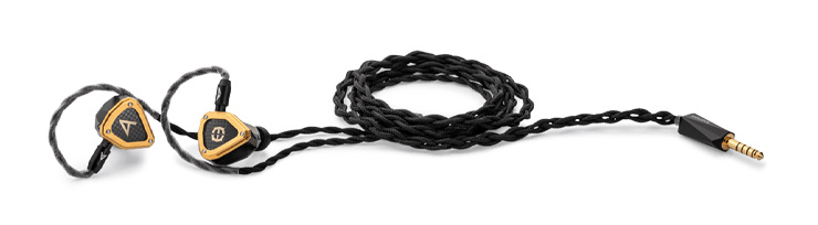 The Astell & Kern Novus earphones laying along a white surface