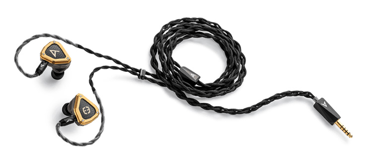 Astell & Kern Novus earphones showing the earbuds, cable and connector