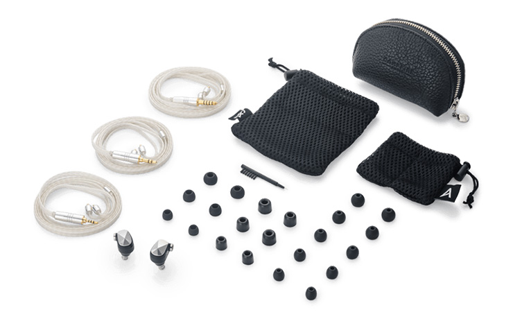 an image of all the things that come with the Pathfinder earphones