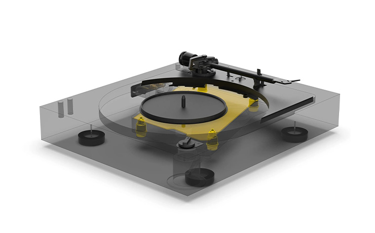 Project A2 Turntable showing the floating sub-chassis