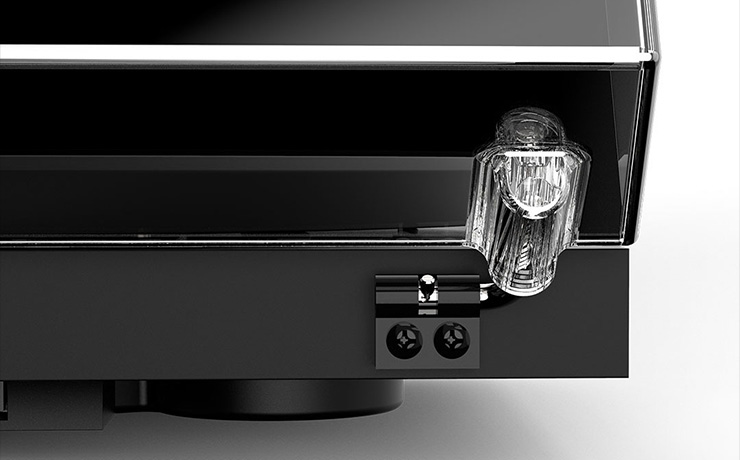 The rear of the Project Debut Carbon EVO showing the hinge on the lid