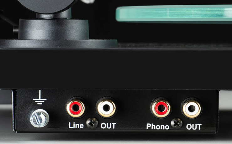 Project the rear of the Project T1 EVO BT turntable showing the sockets
