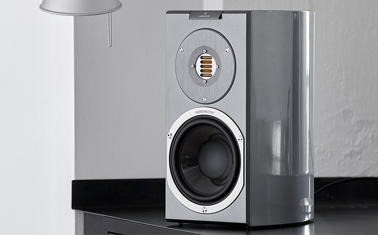 Audiovector R1 Avantgarde speaker on a counter top