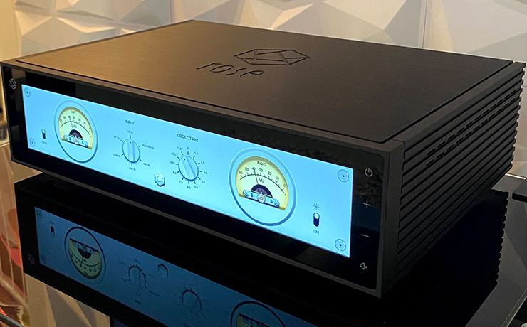 HiFi Rose RS150B Network Streamer on a glass shelf with a reflection