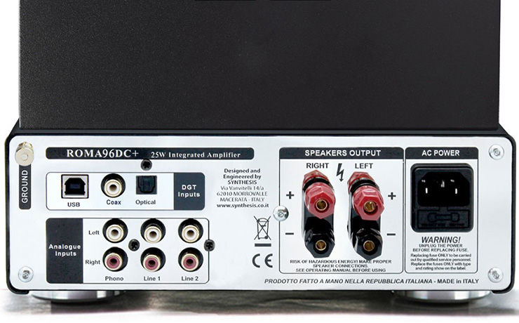 Rear view of the Synthesis Roma 96DC+ Integrated Tube Amplifier