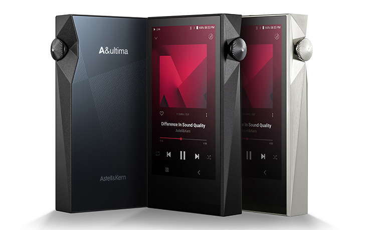 Three A&K SP3000M portable players, two in black and one in copper nickel.