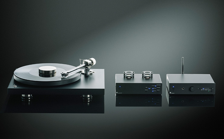 A project turntable beside the Tube Box S3 and another piece of Project equipment to the right