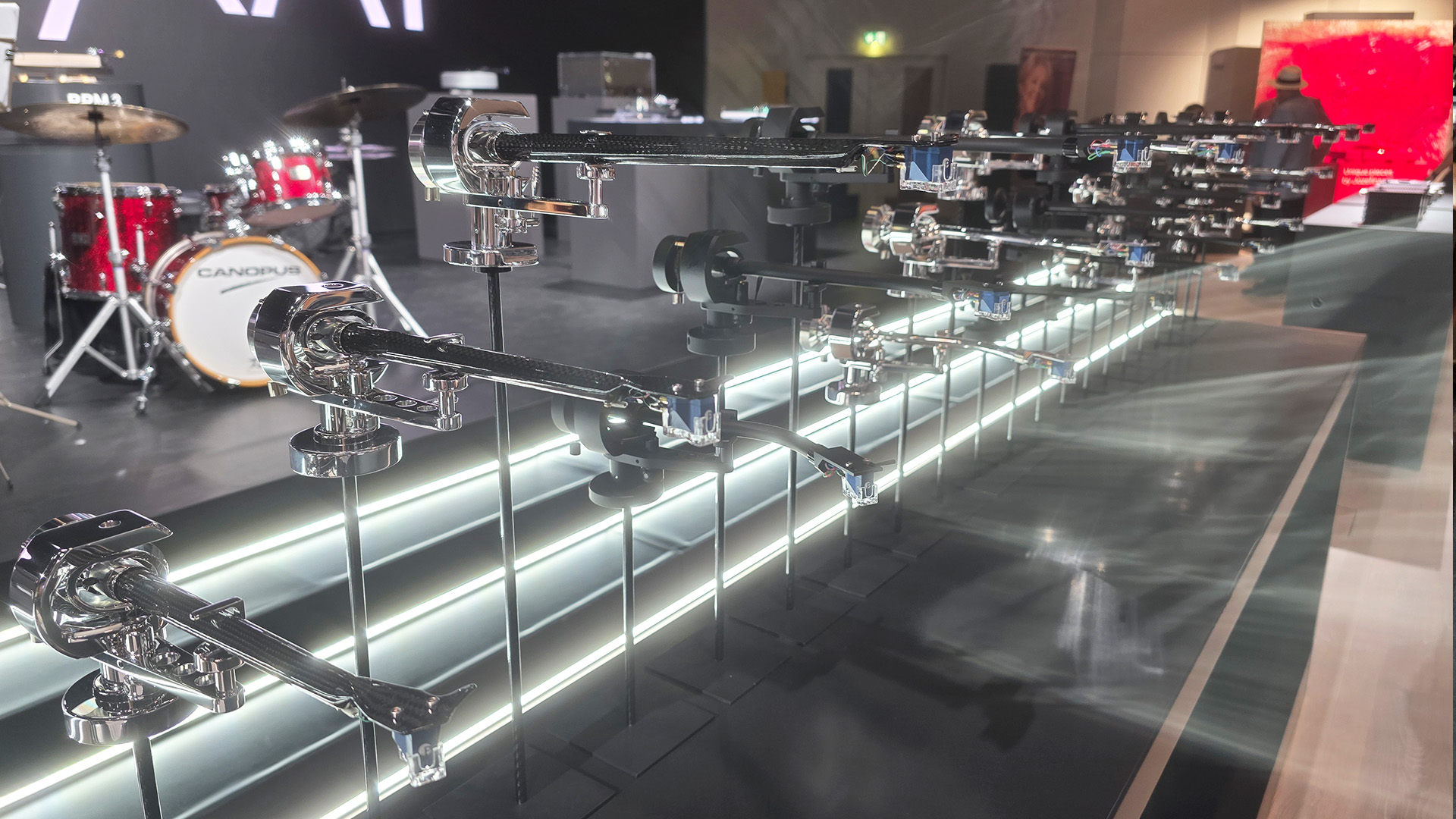 A selection of tonearms lined up together
