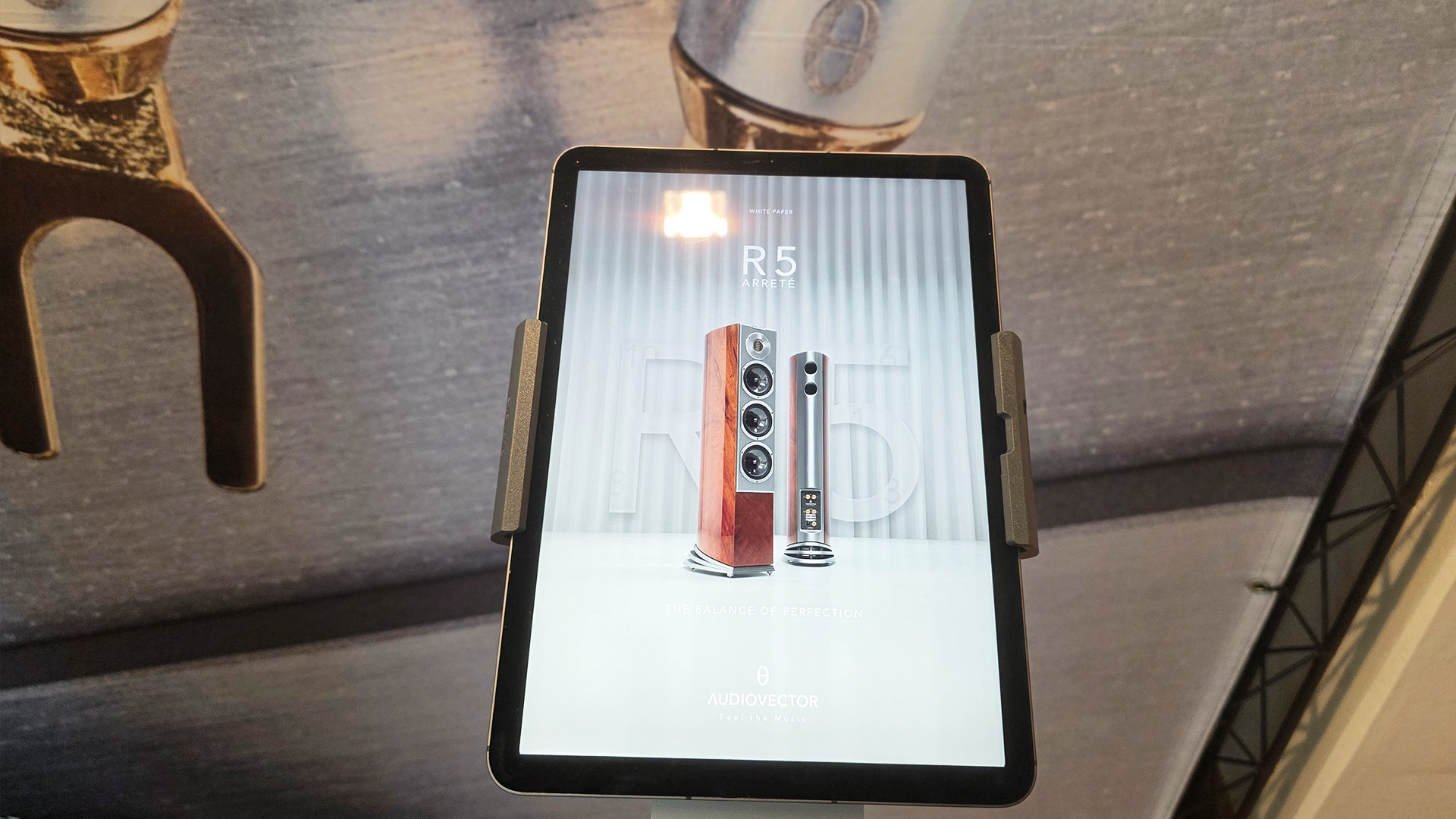 An image of the R5 Audiovector speaker on an iPad screen
