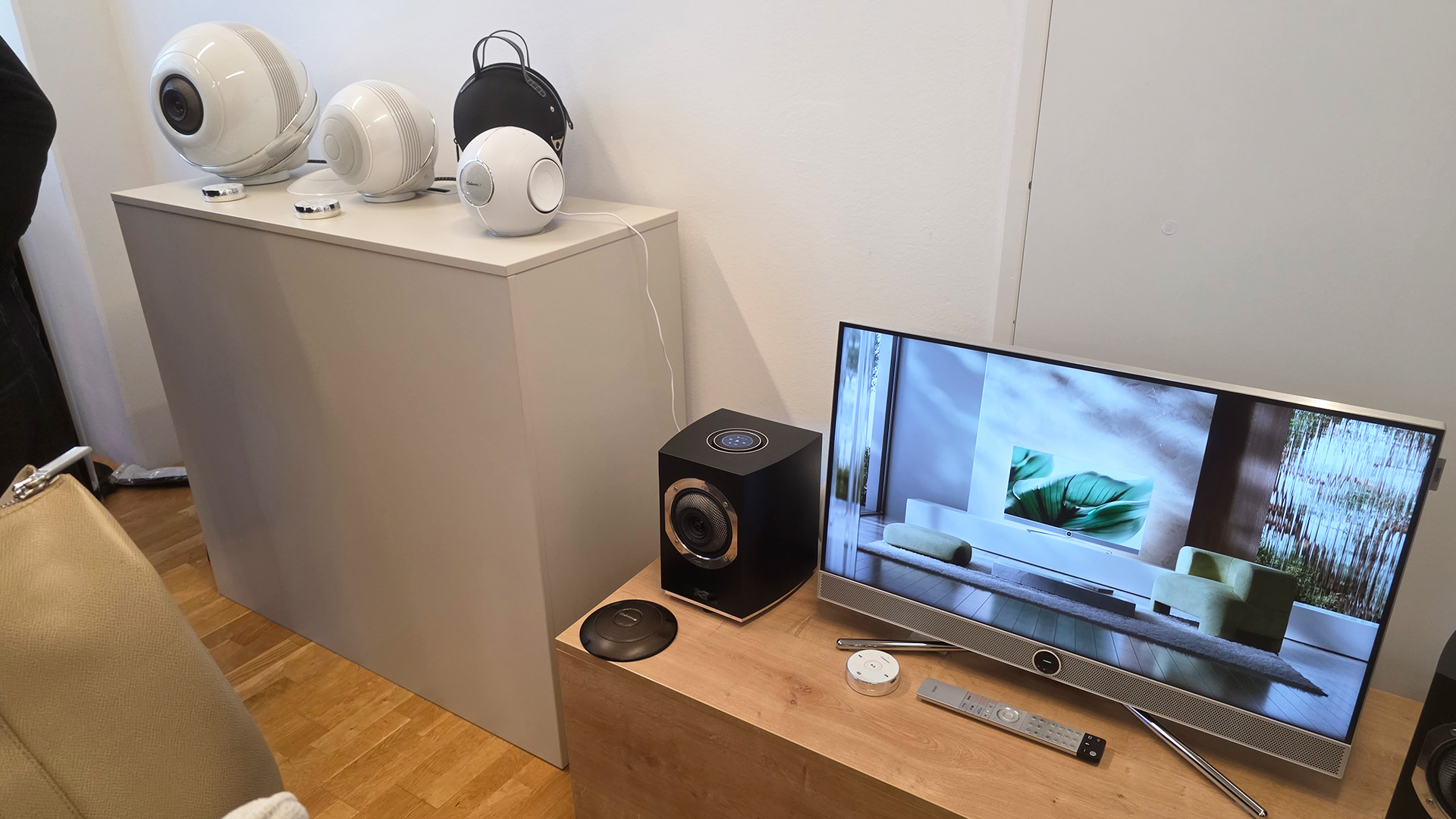 A selection of Cabasse speakers at the Vienna HiFi show