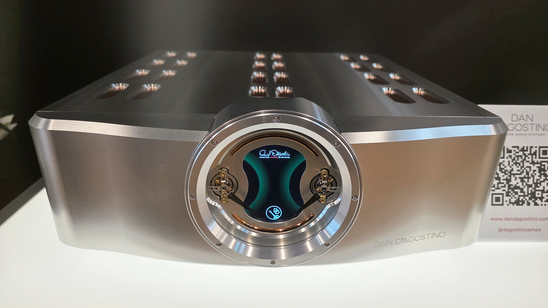 A silver HiFi unit with a large front display.  Dan D'Agostino