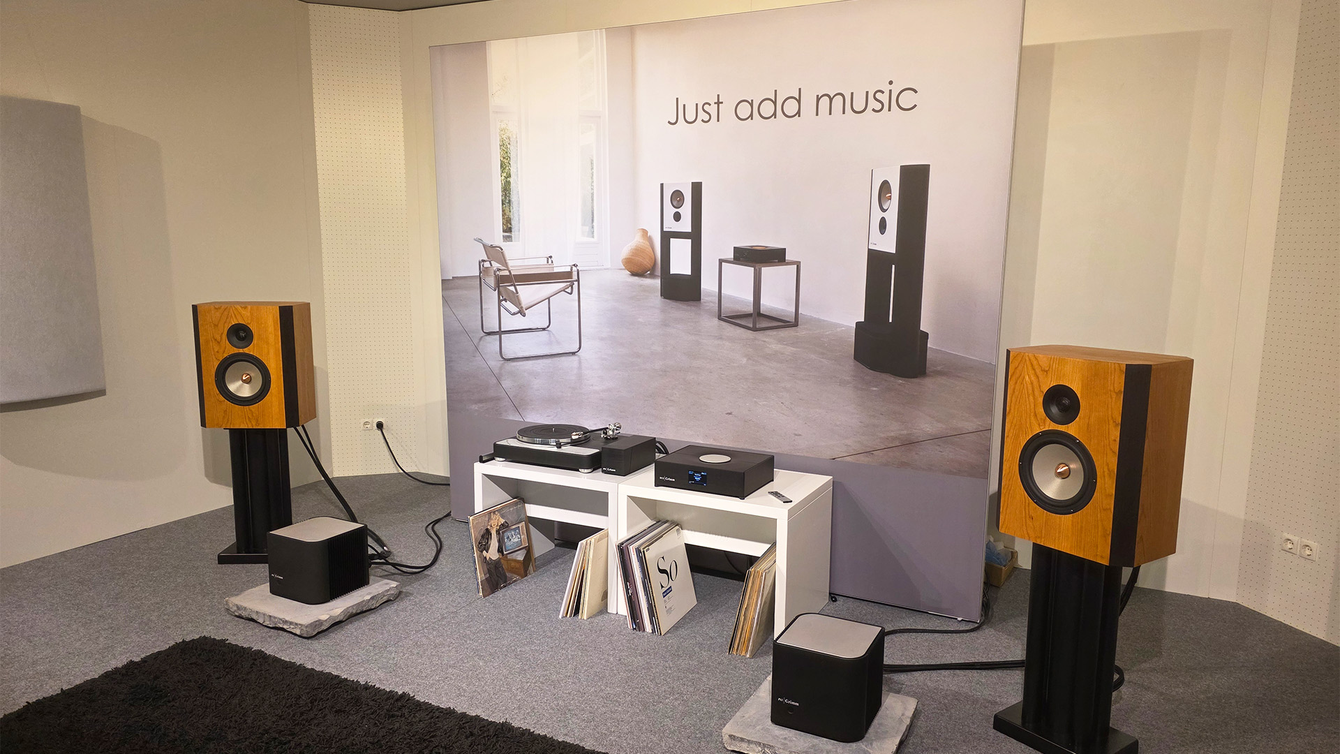 Grimm Audio at the Vienna show.  A pair of speakers either side of various pieces of Grimm HiFi equipment