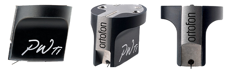 Three versions of the Ortofon MC Windfeld Ti pictured at different angles