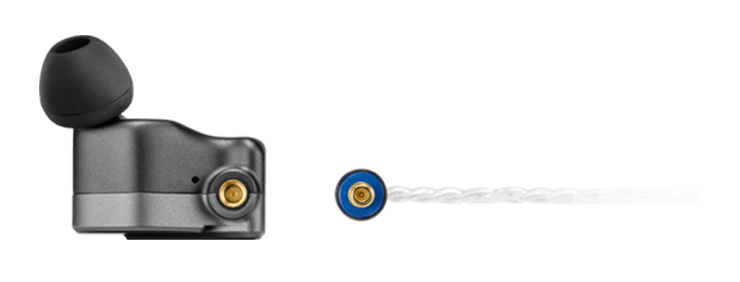 Astell & Kern Zero 2 earbud viewed from the side and the chord